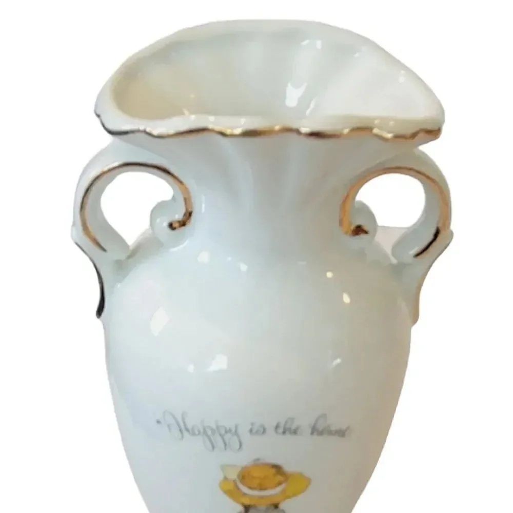 Vintage Holly Hobbie Gold Rimmed Porcelain Bud Vase Made In Japan 1973